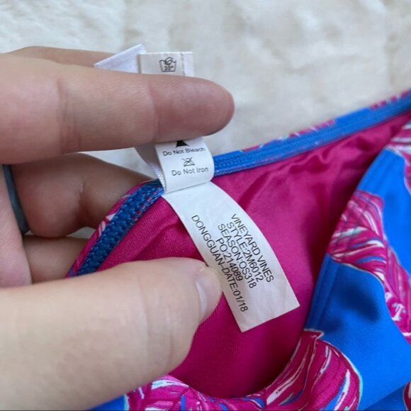Vineyard Vines | Pink and Navy Palm Classic Bikini Bottoms | Size Medium - Picture 5 of 8